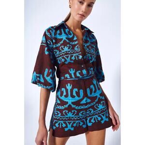 ALEXIS brown & blue linen blend varenne shorts